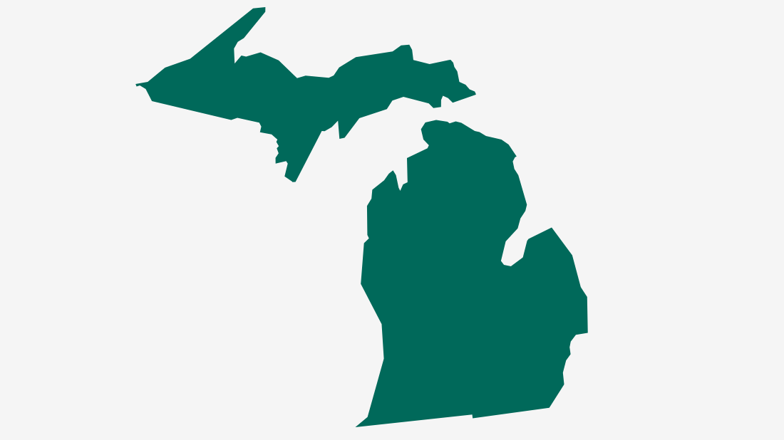 Map of the state of Michigan.