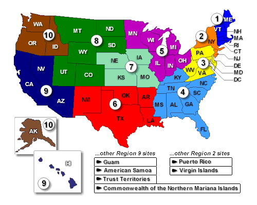 US map showing regional offices and ATSDR coverage.