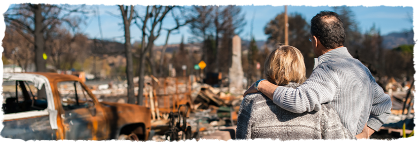 Person putting arm around other person while looking into construction