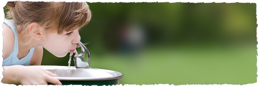 Child drinking water from water fountain