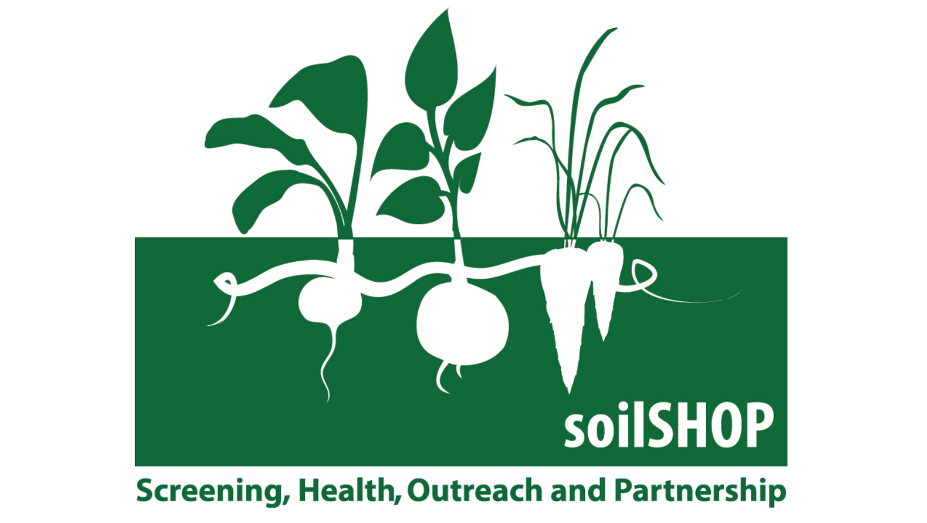 soilSHOP logo - Screening, Health, Outreach and Partnership. Vegetables in dirt.