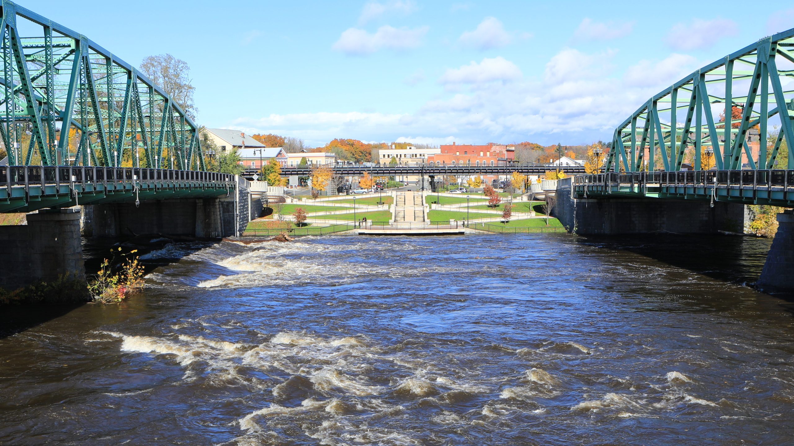 Twin bridges leading to a grassy area in Westfield.