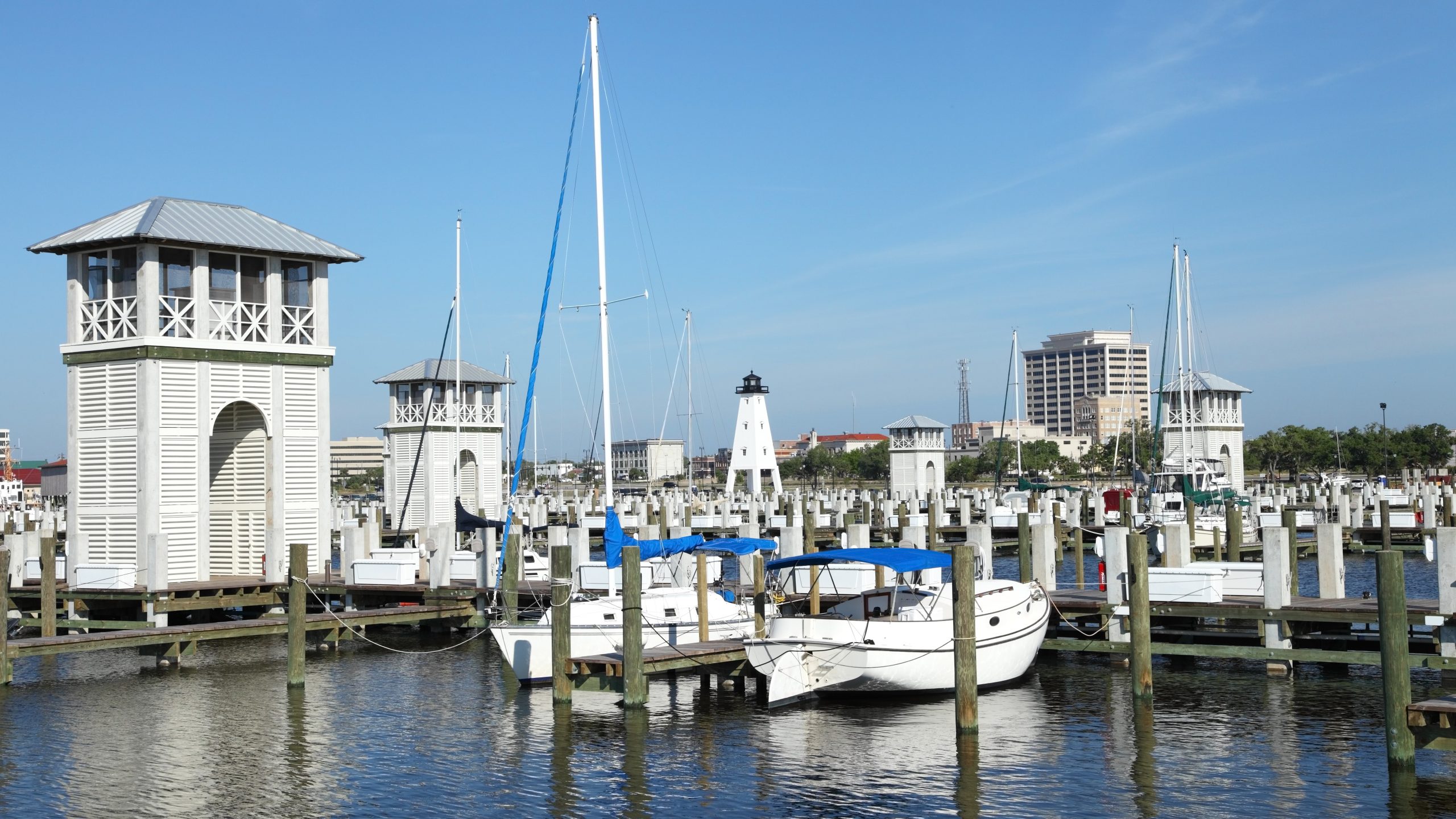 Boats docked at Gulfport, Mississippi on a beautiful day