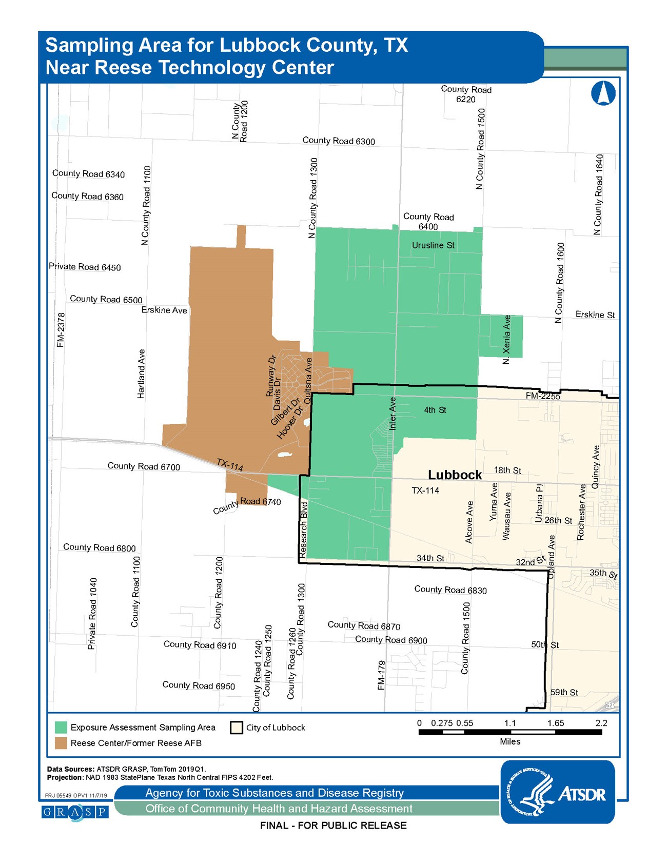 Sampling Area forMap of sampling area in Lubbock County Texas at the former Reese Air Force Base.